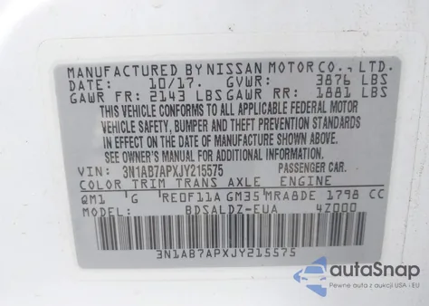 2018 Nissan Sentra Sv из США, поврежденный, VIN 3N1AB7APXJY215575